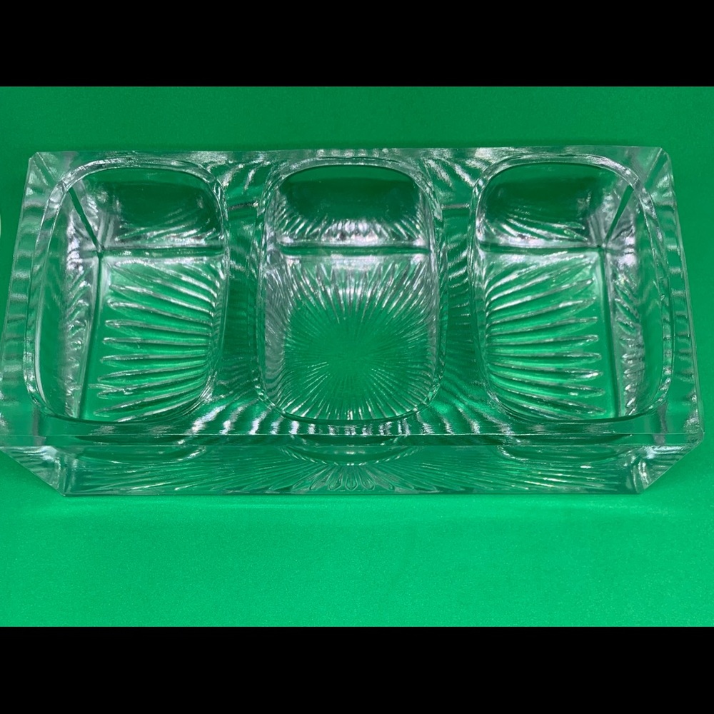 Divided glass dish  Heavy with starburst bottom